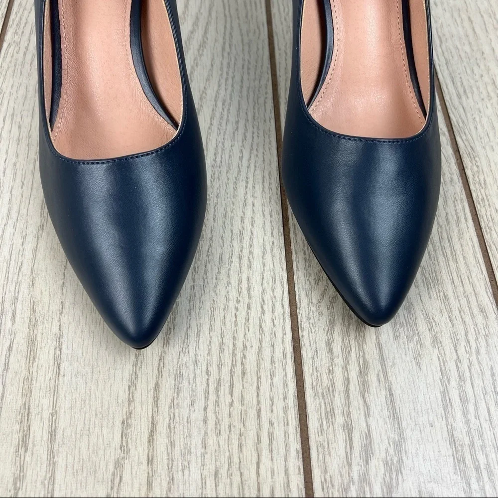 French Connection Kate Classic Pointy Toe Stiletto Pump 10 Navy Faux Leather $98